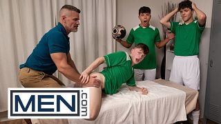 Jake Preston Gets An Unorthodox Massage From Landon Conrad That Ends With Hot Table Sex