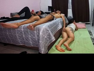 The wife had to share a room with her friend, but the husband finds her very attractive, and she knows it