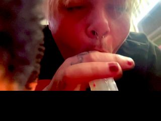 Twink bitch gives sloppy deep throat on dildo